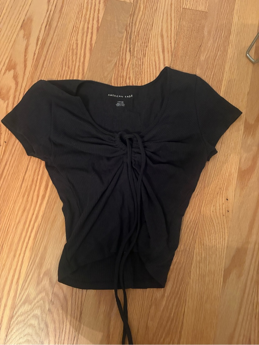 American Eagle Outfitters Black Keyhole Short Sleeve Top
